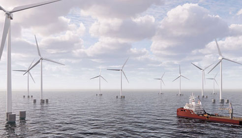 A 3d render of offshore wind turbines