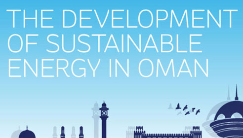 Graphic with the words 'the development of sustainable energy in Oman'