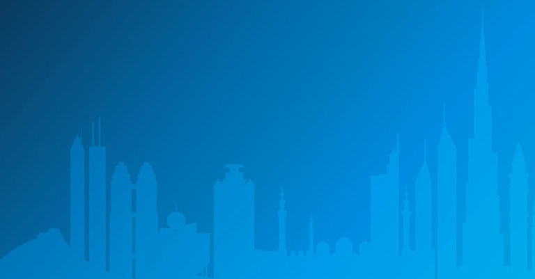 Blue illustration of city skyline