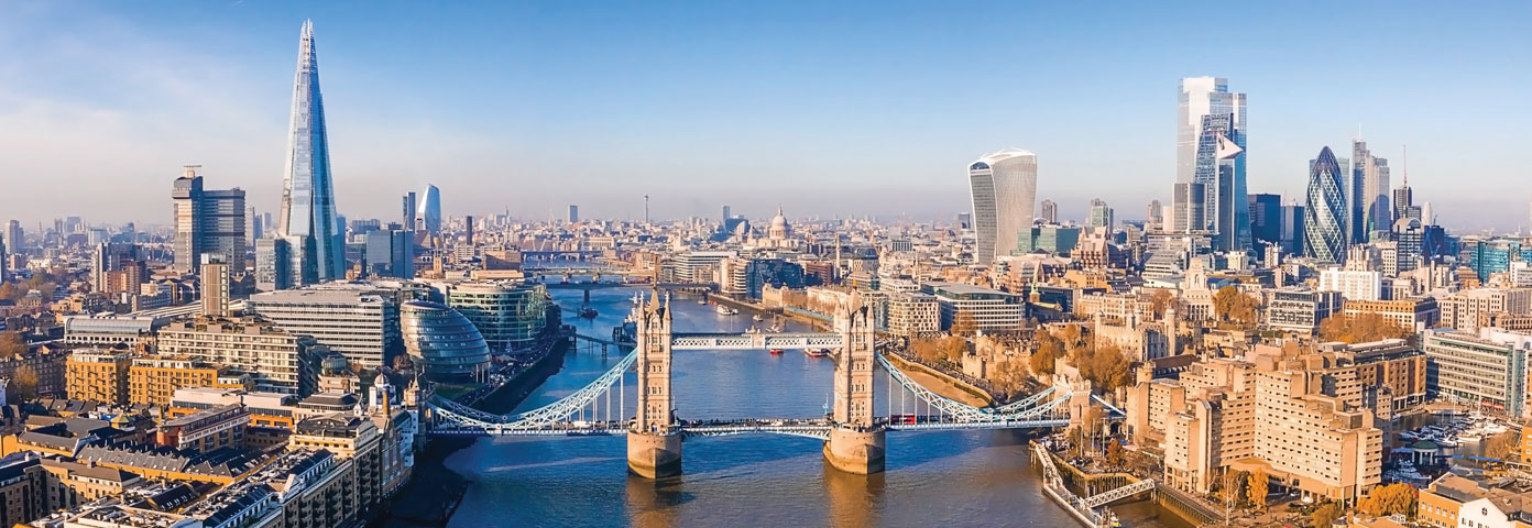 City scape of London city with London bridge at the centre of the image